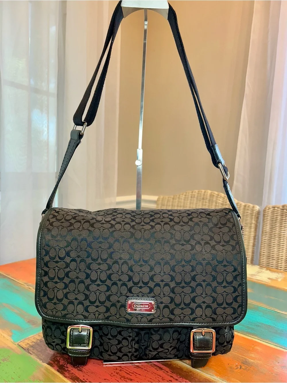 Coach Y2K Black Signature Jacquard Canvas Messenger Laptop Bag F70283
